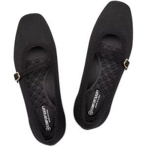 Frank Mully Mary Jane Women Black Mesh Slip on Square-Toe Ankle Strap Flat Shoes